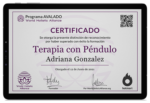 Certificado de finalización del curso Terapia con Péndulo