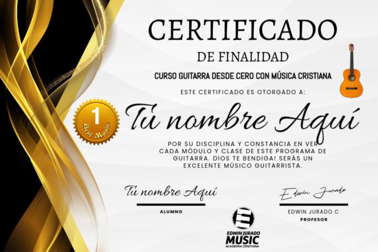 Certificado de finalización del curso Guitarra con Música Cristiana