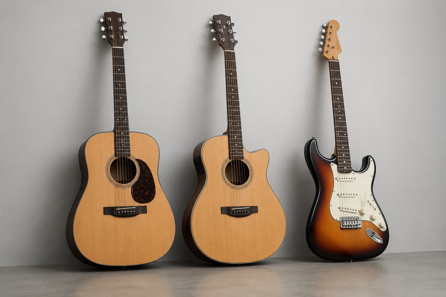 Comparaci&oacute;n de guitarra ac&uacute;stica, electroac&uacute;stica y el&eacute;ctrica para principiantes